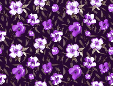 Renkli çiçeklerle renksiz, parlak desenli el çizimi