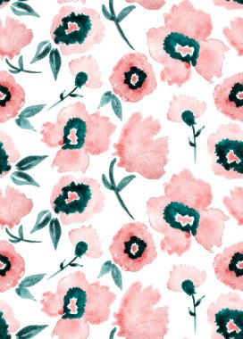 Renkli çiçeklerle renksiz, parlak desenli el çizimi