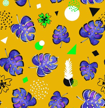 Tropikal yapraklarla renksiz parlak desenler çizilmiş. 