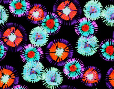 Çiçeksel Diy Shibori tarzında renksiz parlak desenli el çizimi