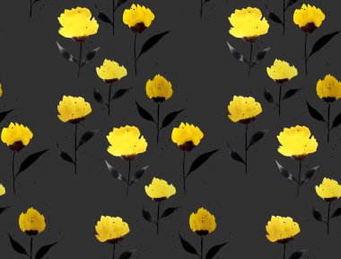 Renkli çiçeklerle renksiz, parlak desenli el çizimi