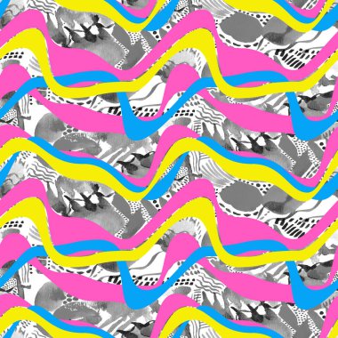 Noktalar ve çizgiler ile soyut el renksiz parlak desen çizildi 