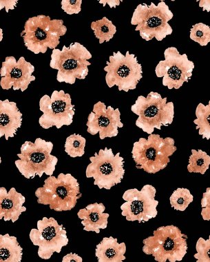 Renkli çiçeklerle renksiz, parlak desenli el çizimi