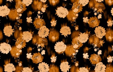 Renkli çiçeklerle renksiz, parlak desenli el çizimi