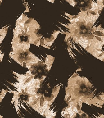 Renkli çiçekler ve boya fırçasıyla renksiz parlak desenli el çizimi 