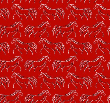 Renkli atlarla renksiz, parlak desenli el çizimi. 