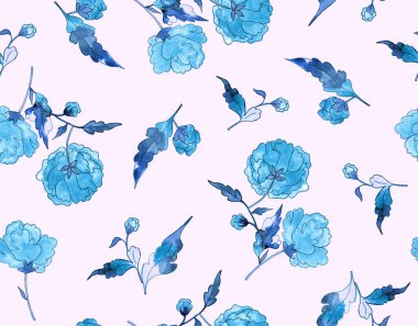 Renkli çiçeklerle renksiz, parlak desenli el çizimi