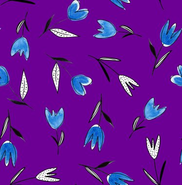 El Boyası Soyut Suluboya Pastel Lale Çiçekler Çiçeksiz Desenli Arkaplan