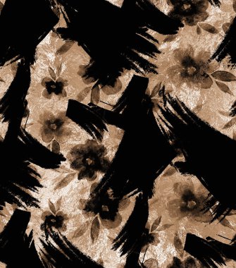 Renkli çiçekler ve boya fırçasıyla renksiz parlak desenli el çizimi 