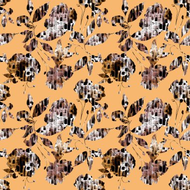 Renkli çiçekler ve boya fırçasıyla renksiz parlak desenli el çizimi 