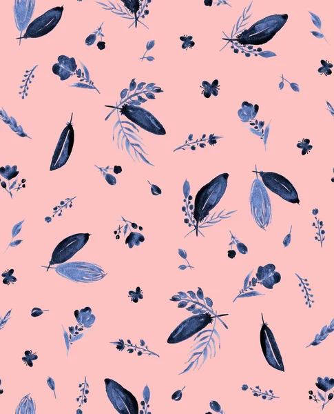 seamless colorful bright pattern with feathers and flowers