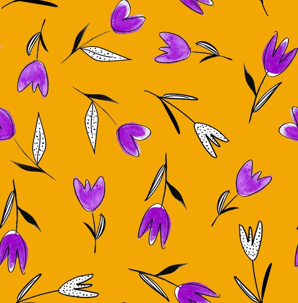 Ręczne Malarstwo Streszczenie Akwarela Pastelowe Kwiaty Tulipan Kwiatowy Bezszwowy Wzór — Zdjęcie stockowe