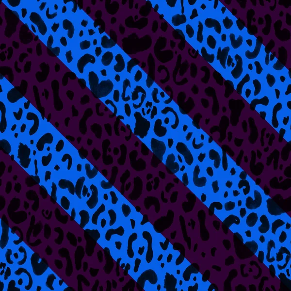 Hand Drawn Seamless Colorful Bright Pattern Leopard Spots Diagonals — Stock Photo, Image