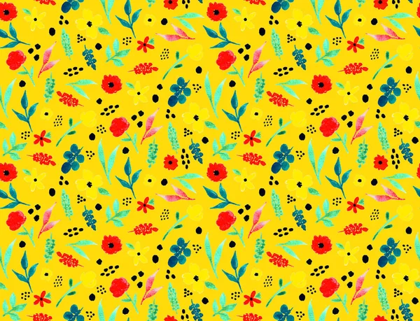 Dibujado Mano Sin Costuras Colorido Brillante Fondo Con Flores Verano —  Fotos de Stock