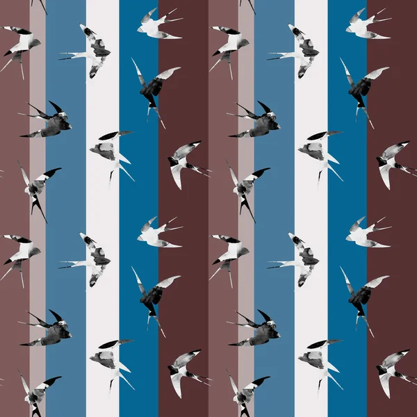 Kuşlarla Renksiz Parlak Desen — Stok fotoğraf