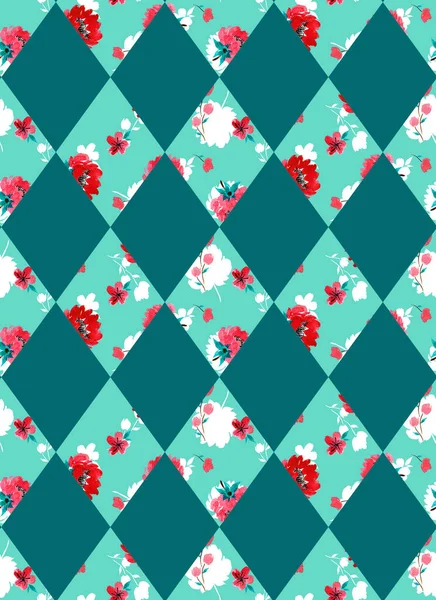 Seamless Watercolor Colorful Bright Diamond Pattern Flowers — Stock Fotó