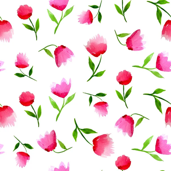 Hand Painting Abstract Watercolor Pastel Tulip Flowers Floral Seamless Pattern — Stock Photo, Image