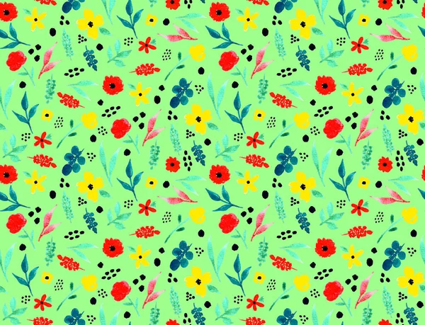 Hand Drawn Seamless Colorful Bright Background Summer Flowers — Stock Photo, Image