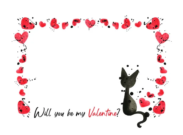 Padrão Valentine Brilhante Colorido Com Gato Corações — Fotografia de Stock