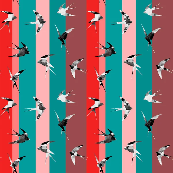 Kuşlarla Renksiz Parlak Desen — Stok fotoğraf