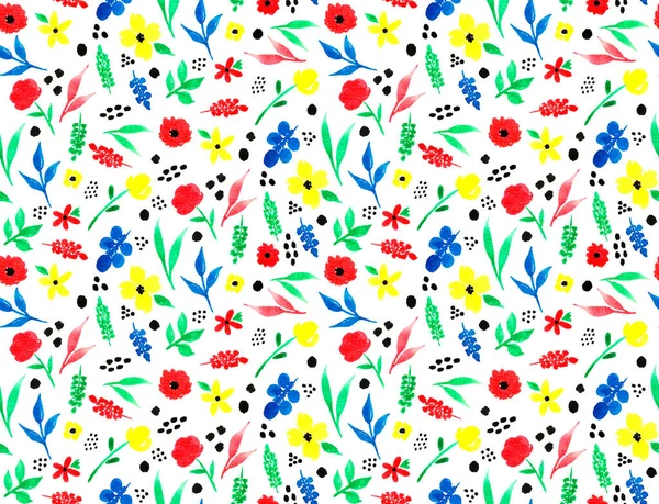 Dibujado Mano Sin Costuras Colorido Brillante Fondo Con Flores Verano —  Fotos de Stock