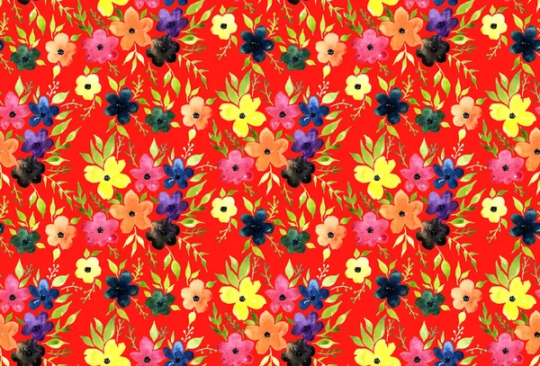 Hand Getekend Naadloos Helder Patroon Met Kleurrijke Bloemen — Stockfoto