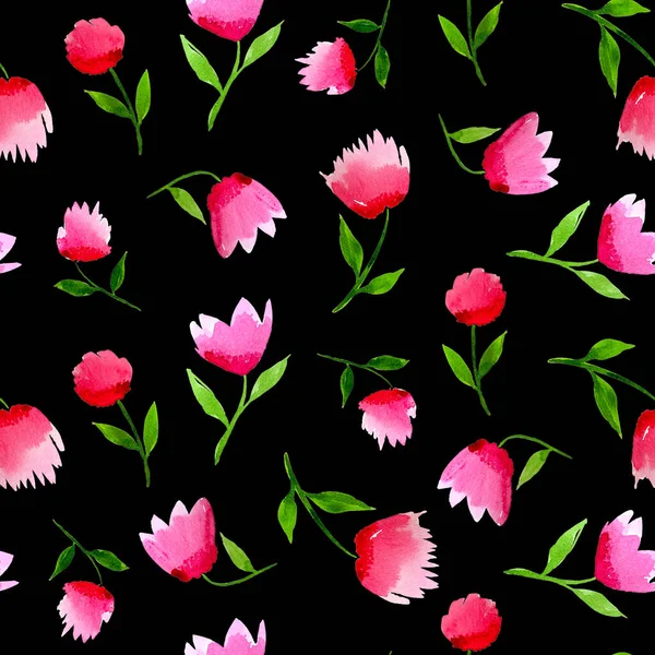 Handmalerei Abstrakte Aquarell Pastell Tulpe Blumen Floral Nahtlose Muster Isolierten — Stockfoto