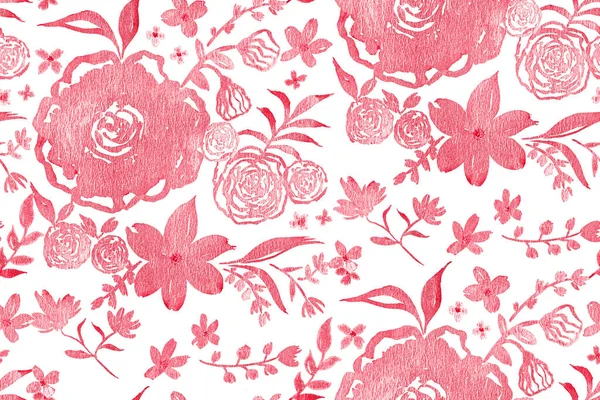 Ręcznie Rysowane Bezszwowe Kolorowe Jasny Wzór Kolorowymi Różami — Zdjęcie stockowe