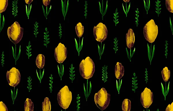 Ręczne Malarstwo Streszczenie Akwarela Pastelowe Kwiaty Tulipan Kwiatowy Bezszwowy Wzór — Zdjęcie stockowe