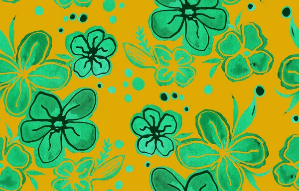 Hand Getekend Naadloze Kleurrijke Heldere Patroon Met Kleurrijke Keramische Bloemen — Stockfoto