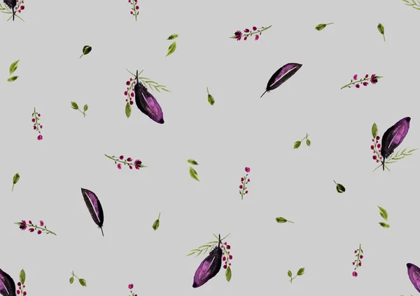 seamless colorful bright pattern with feathers and flowers