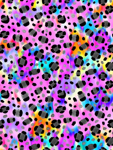 Hand Drawn Seamless Colorful Bright Pattern Leopard Spots — Stock Photo, Image