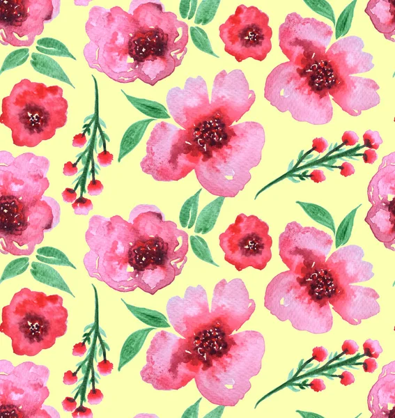 Hand Drawn Seamless Colorful Bright Pattern Colorful Flowers — Stock Photo, Image