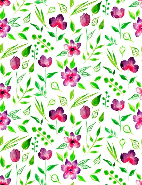 Hand Drawn Seamless Colorful Bright Pattern Colorful Flowers — Stock Photo, Image