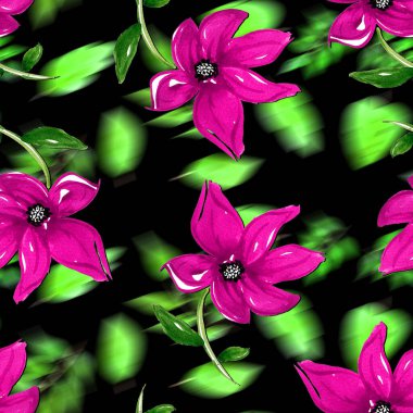 Renkli çiçeklerle renksiz, parlak desenli el çizimi