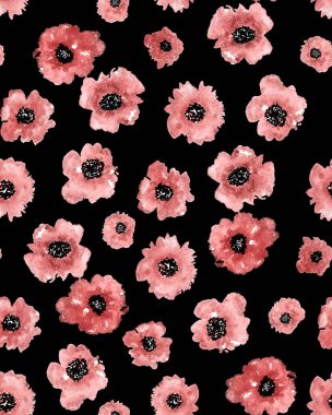 Renkli çiçeklerle renksiz, parlak desenli el çizimi