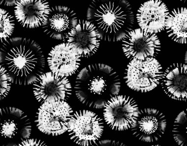 Çiçeksel Diy Shibori tarzında renksiz parlak desenli el çizimi