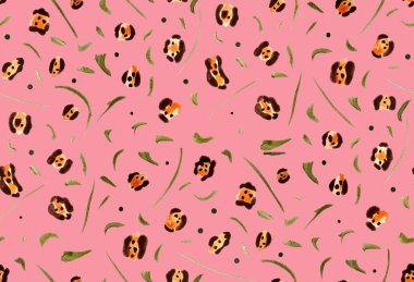 Leopar benekli, renksiz, parlak desenli el çizimi.