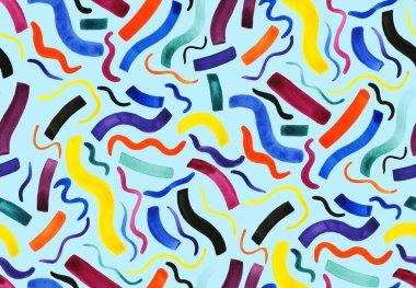 Elleri, bulanık suluboya geometrik darbelerle renksiz parlak desenler çizmiş.