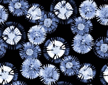 Çiçeksel Diy Shibori tarzında renksiz parlak desenli el çizimi