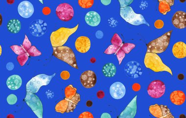 Kelebekler ve noktalarla renksiz parlak desenler.