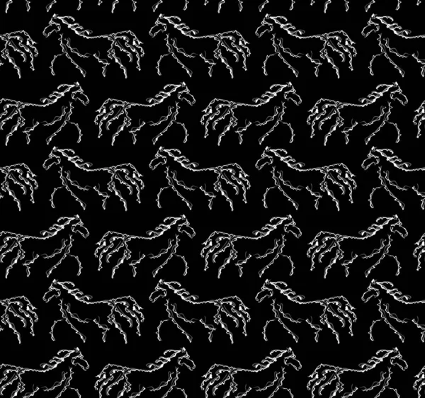 Hand Drawn Seamless Colorful Bright Pattern Colorful Ethnic Horses — Stock Photo, Image