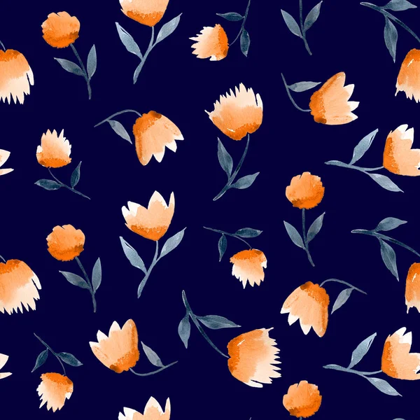 Handmalerei Abstrakte Aquarell Pastell Tulpe Blumen Floral Nahtlose Muster Isolierten — Stockfoto