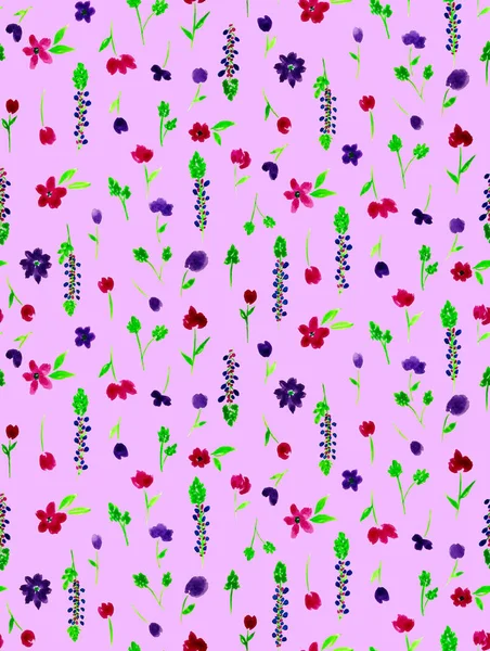 Hand Drawn Seamless Colorful Bright Pattern Colorful Flowers — Stock Photo, Image