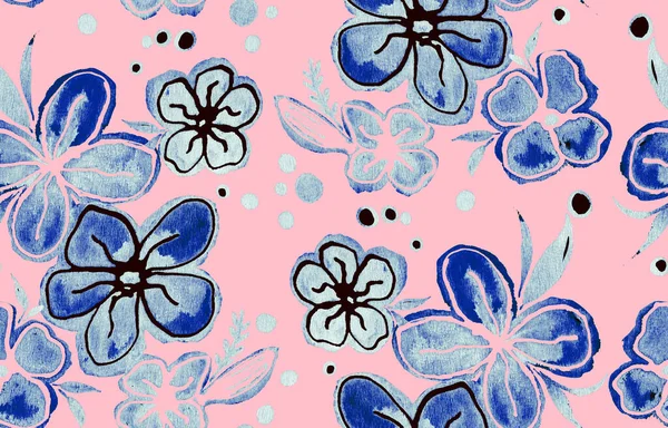 Ručně Kreslené Bezešvé Barevné Jasný Vzor Barevnými Keramických Květin — Stock fotografie