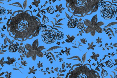 Renkli güllerle renksiz parlak desenli el çizimi 