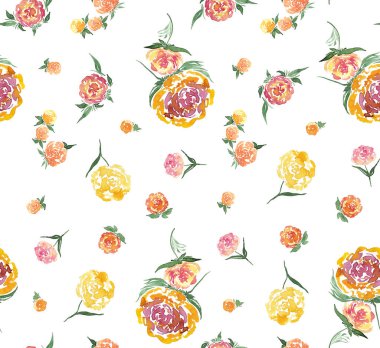 Renkli güllerle renksiz parlak desenli el çizimi 