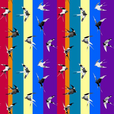 Kuşlarla renksiz parlak desen