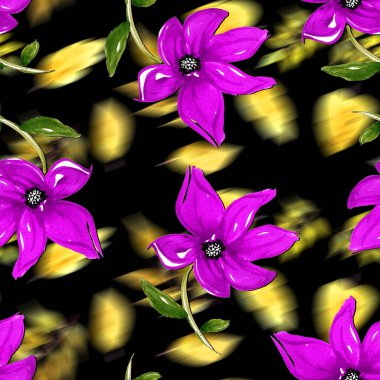 Renkli çiçeklerle renksiz, parlak desenli el çizimi