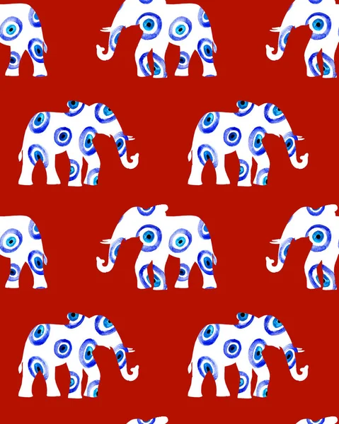 Seamless Colorful Bright Pattern Elephants Print Evil Eye Beads — Stock Photo, Image
